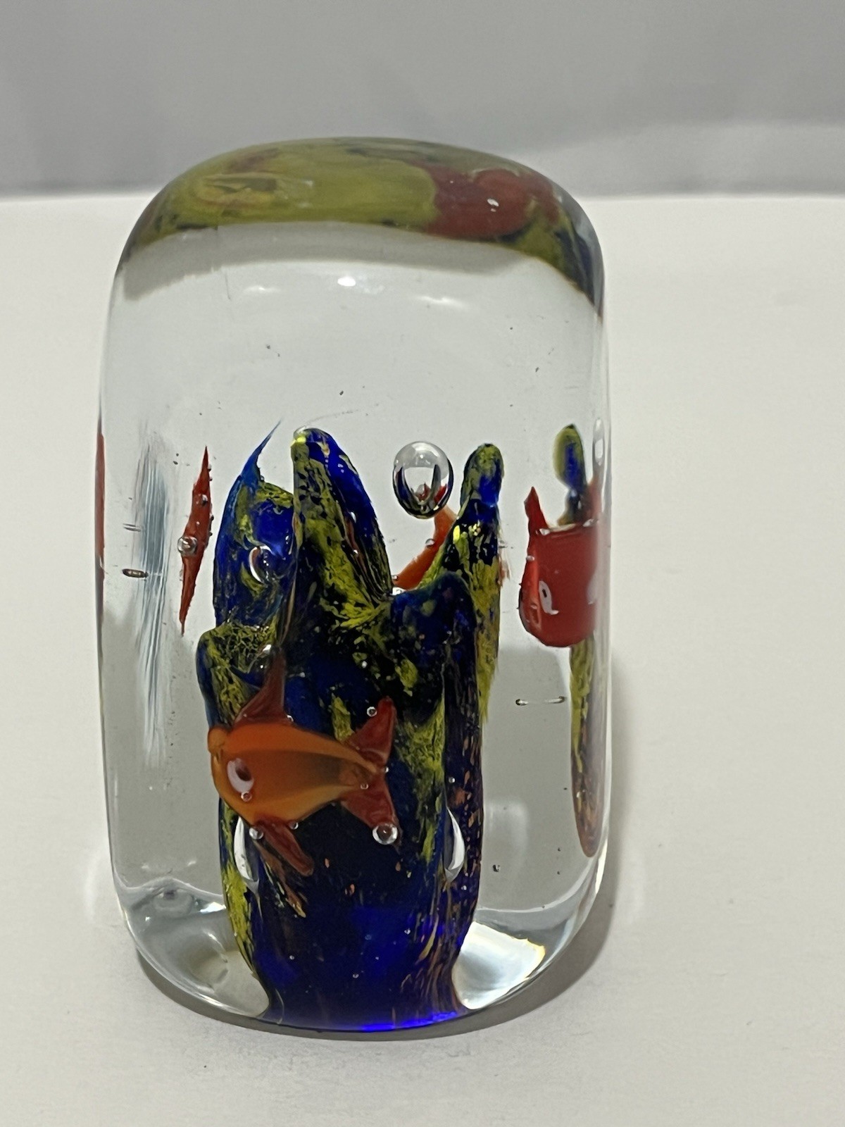 VTG Murano Style Small Art Glass Fish & Underwater Aquarium Paperweight 3”