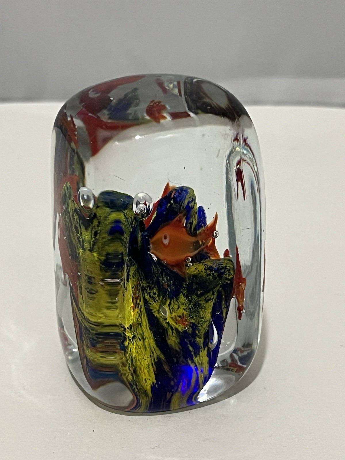 VTG Murano Style Small Art Glass Fish & Underwater Aquarium Paperweight 3”