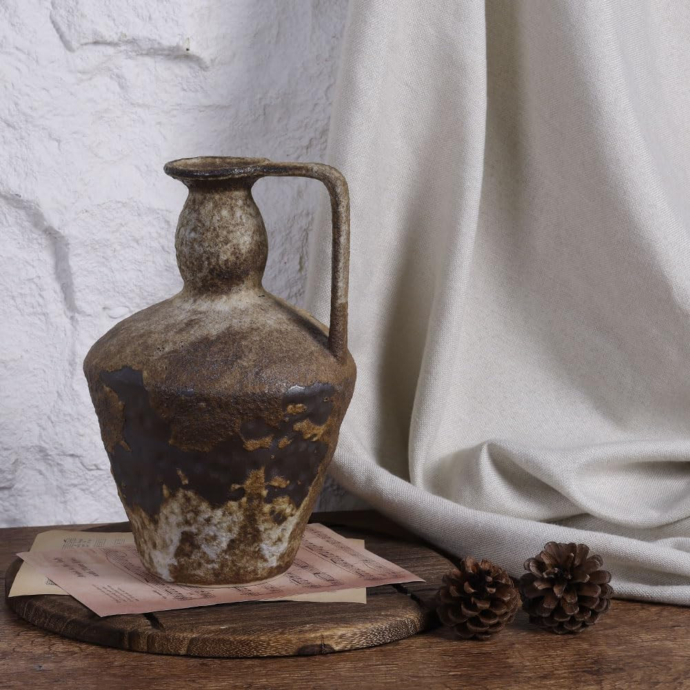 Rustic Wabi Sabi Vintage Vase – 9.8″ Tall Decorative Pottery for Home Decor
