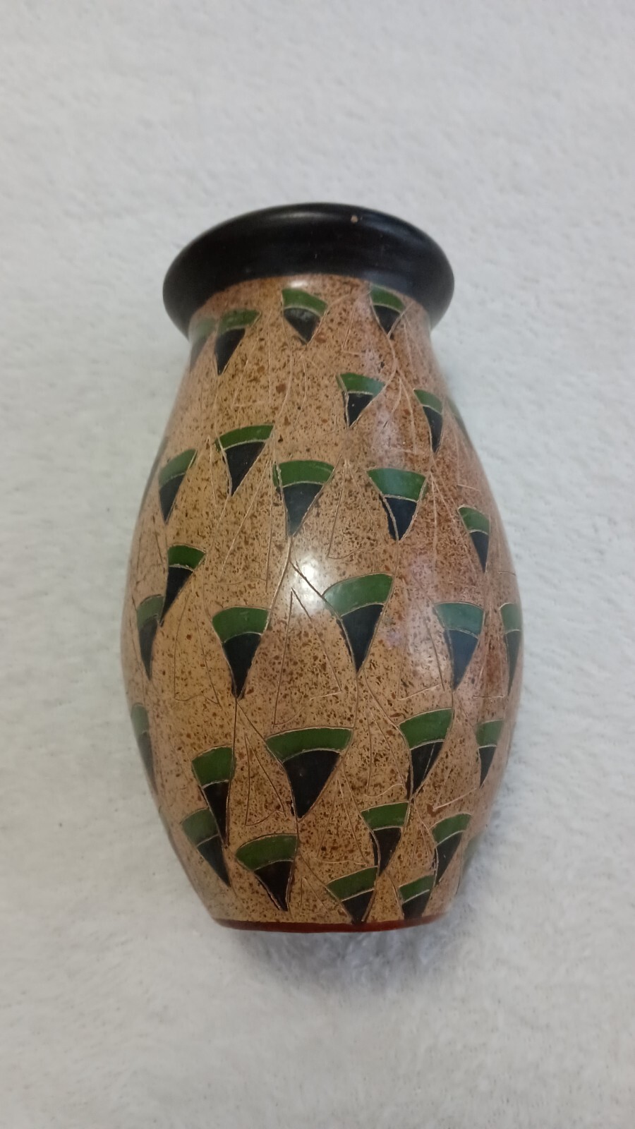 Vintage Redware Pottery all Around Print Folk Art 6″ Vase Crock Handcrafted