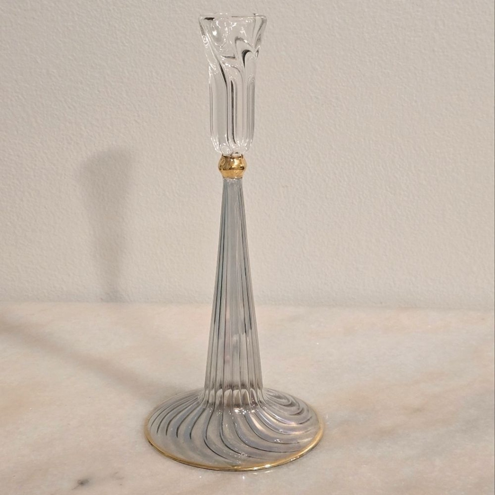 Vintage Art Deco Clear Iridescent Glass Candlestick Holder Egypt