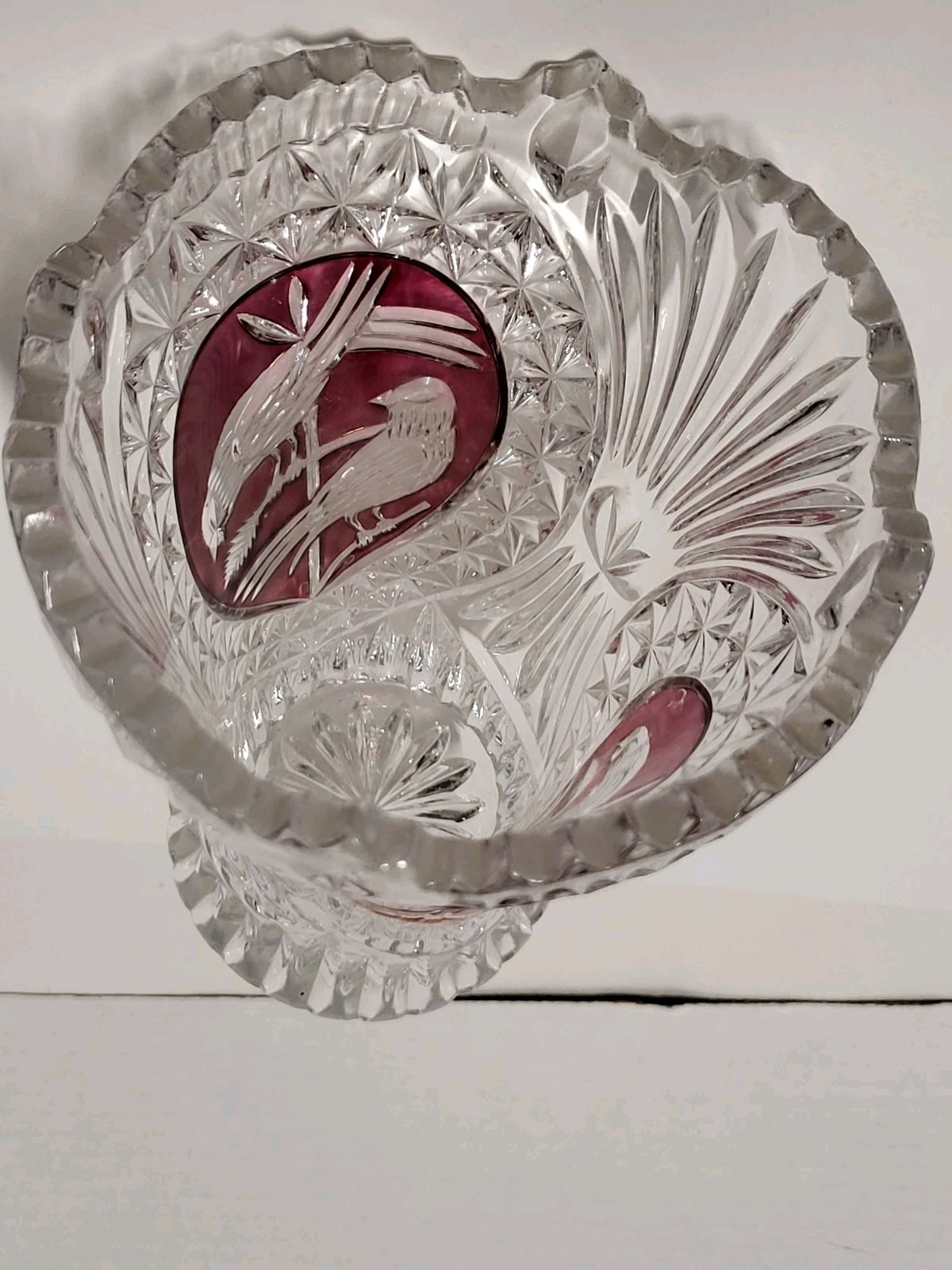 MINT Vintage Hofbauer Byrdes Ruby Red Cut to Clear Crystal 8″ Vase Germany