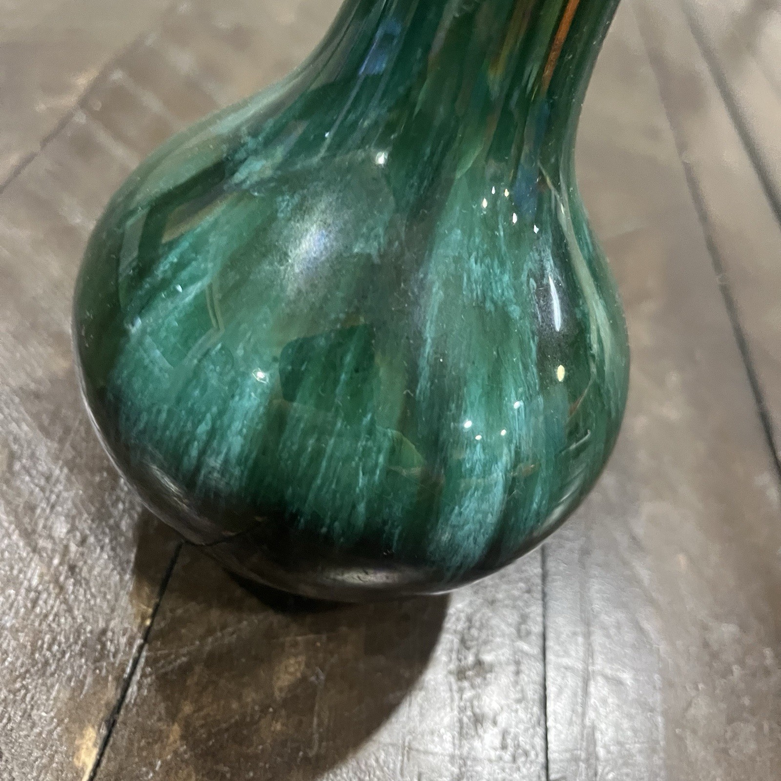 Blue Mountain Canada Green and Black Drip Glaze Vase – Vintage Mid Century 8.5″