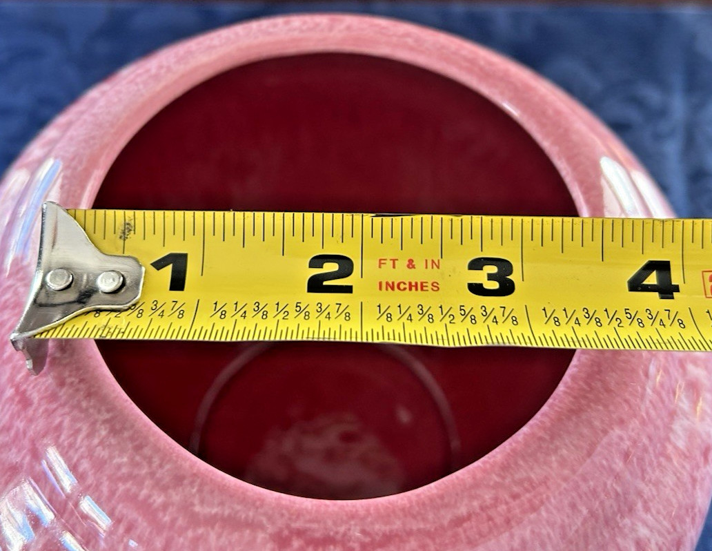 Vtg Hagger Rose Pink Drip Glaze Vase or Pot 5.5″ Labeled Hagger & Marked USA