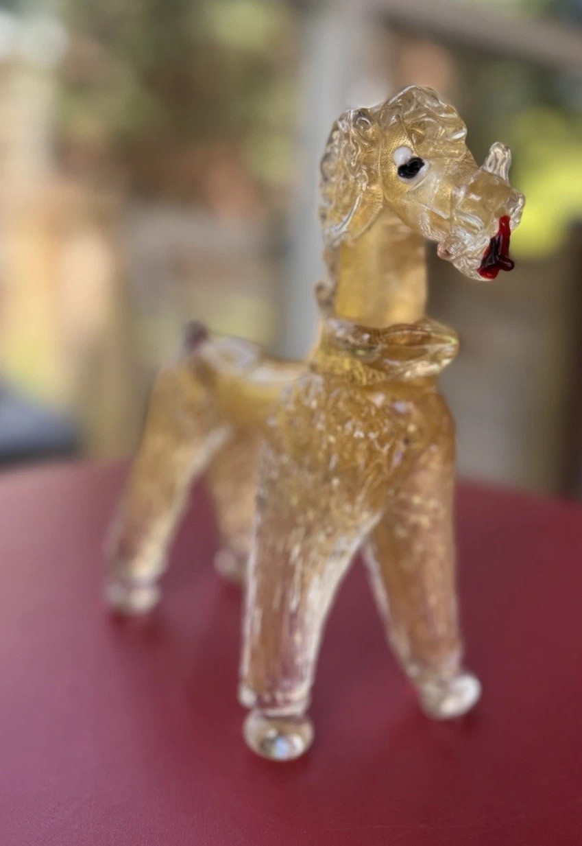 Vintage MURANO Clear Gold Aventurine Poodle Art Glass Sculpture – Broken READ