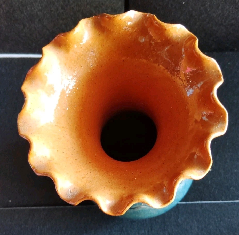 Southwestern Orange And Blue Green Ruffled Vase
