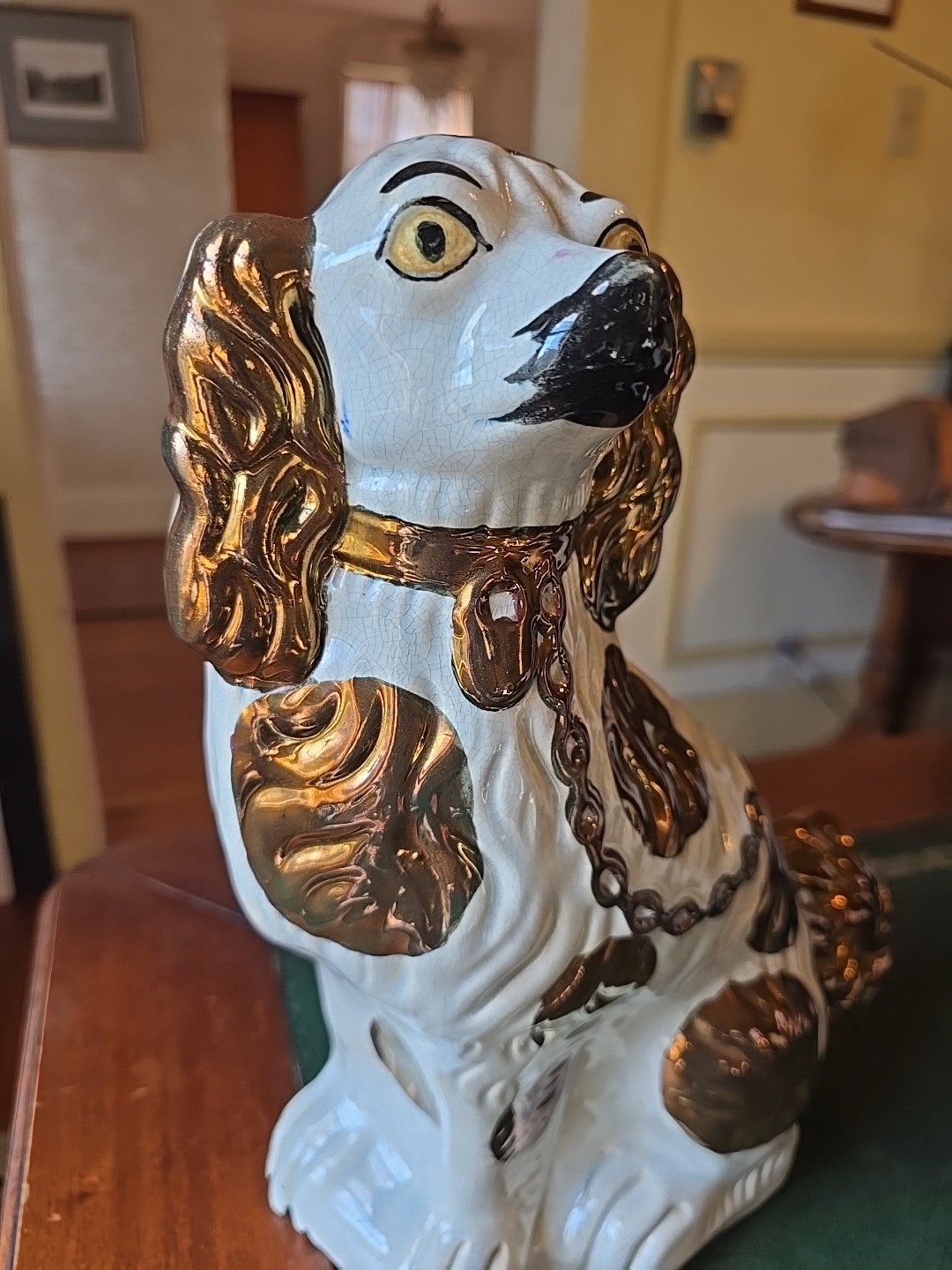 Stately Antique Copper Luster King Charles Spaniel Mantel Dog, Victorian Era