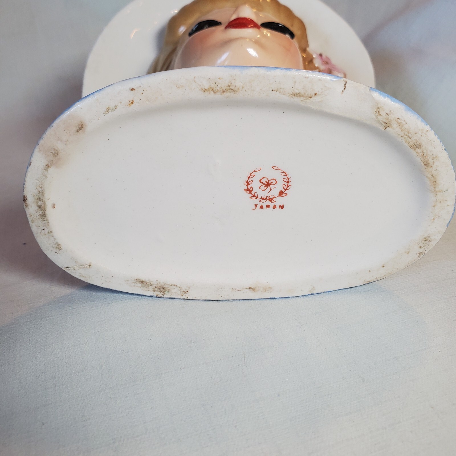 VTG Yoko Boiki Japan Wreath Clover Lady Head Vase Wreath Bonnet Hat Authentic