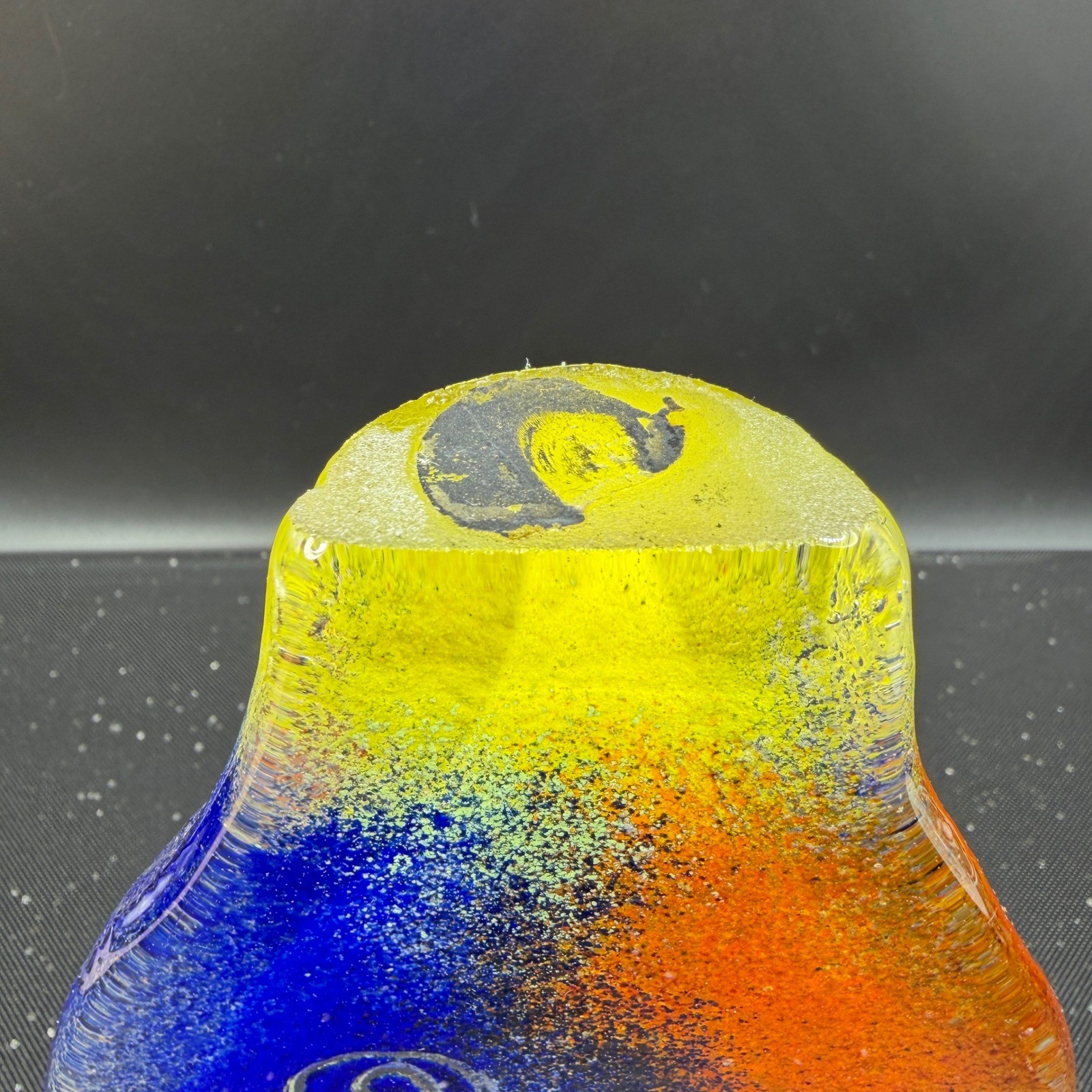 Cassandre Glass Studio Art Glass Belly Glass Sculpture Yellow Spiral Decor 7in
