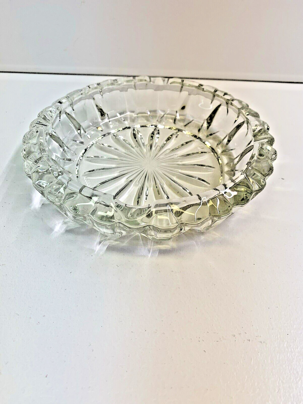 Vintage Round Clear Cut Glass Cigarette Cigar Ashtray