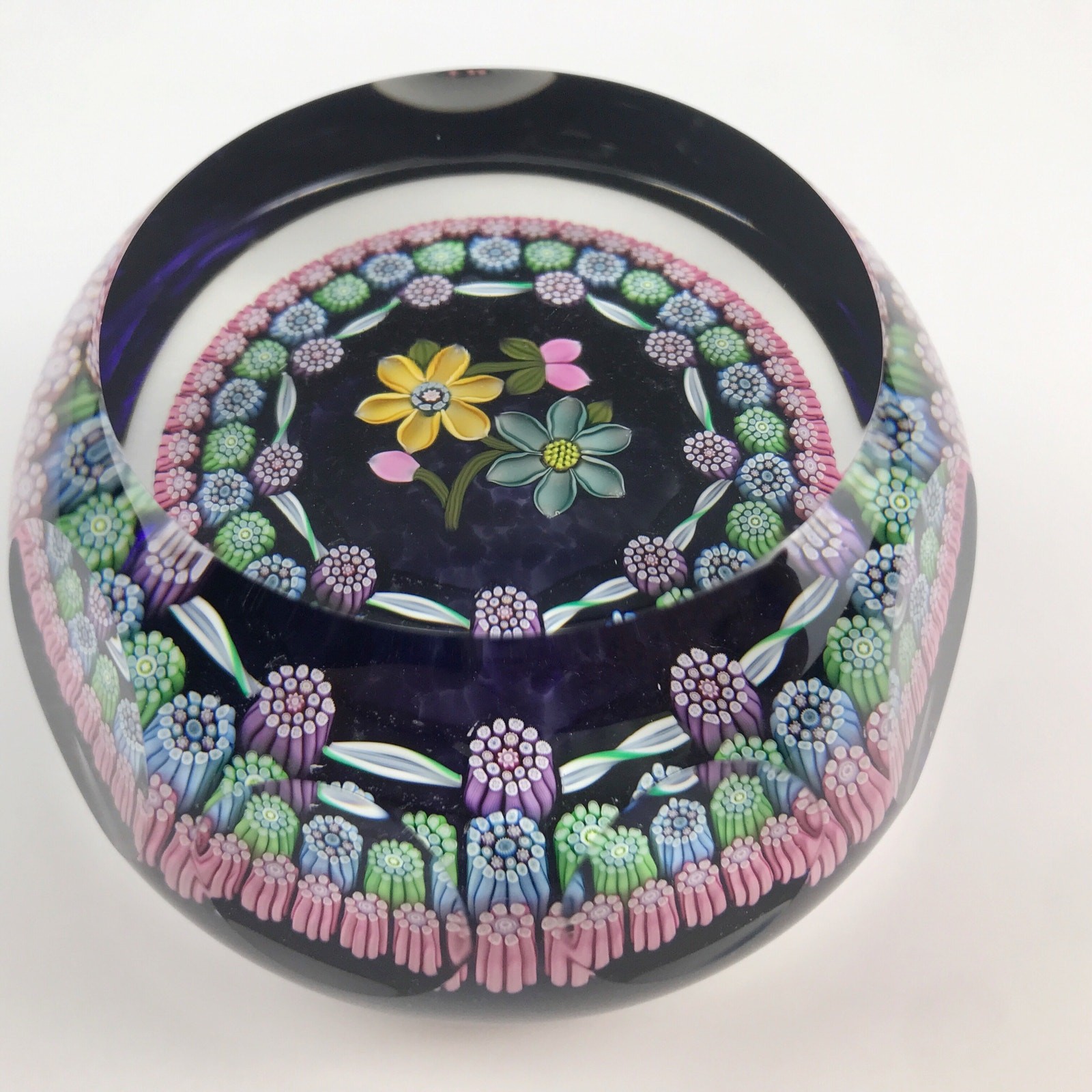 Perthshire 1997B Millefiori Lampwork Flowers Twist Amethyst Faceted Paperweight