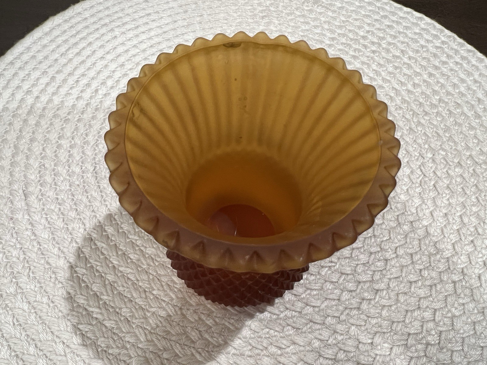 Vintage Faroy Amber Glass Diamond Point Votive Candle Holder, Made In USA!