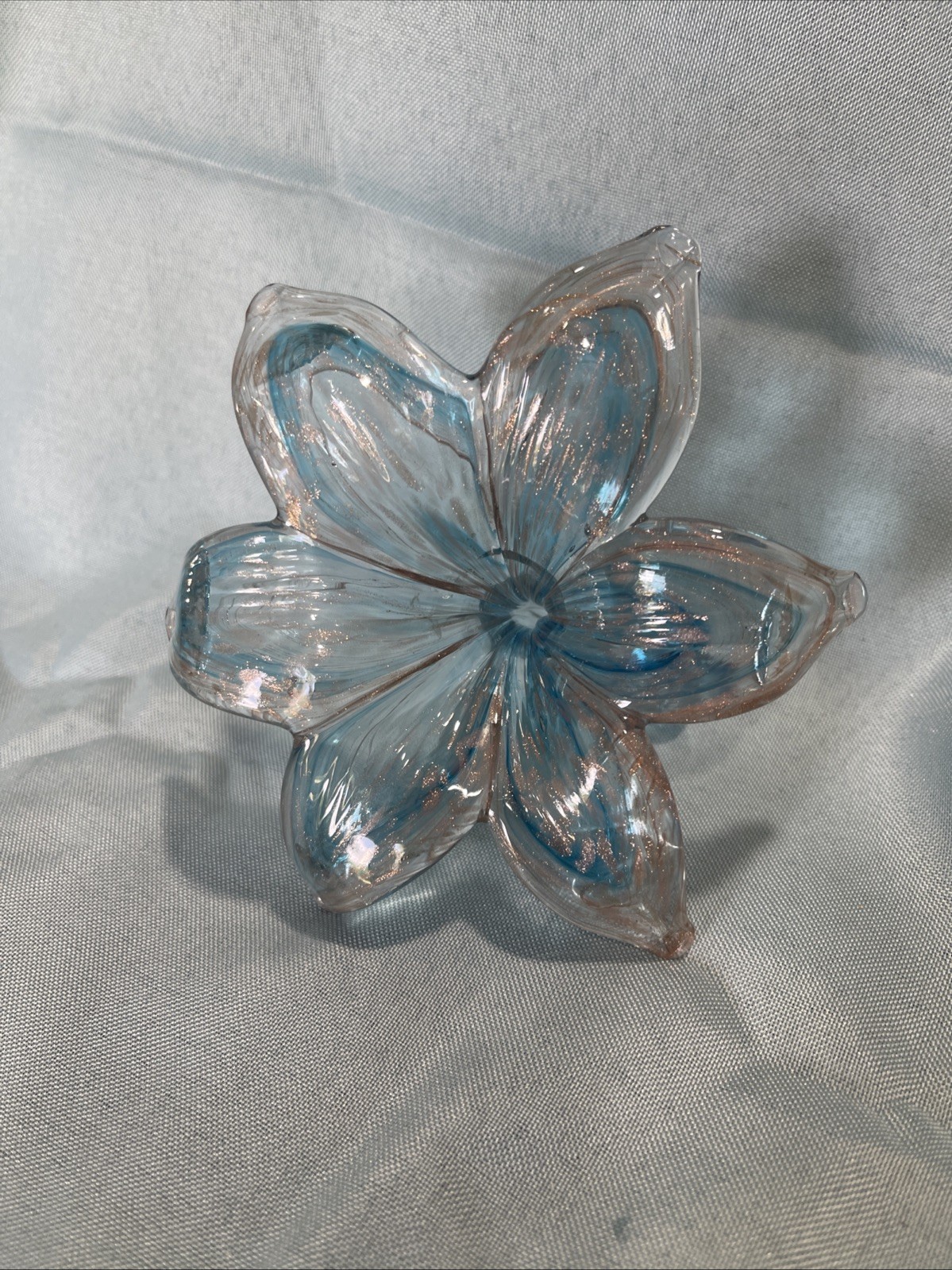 Glass Stemmed Flower Swirls Of Blue And Clear Colors