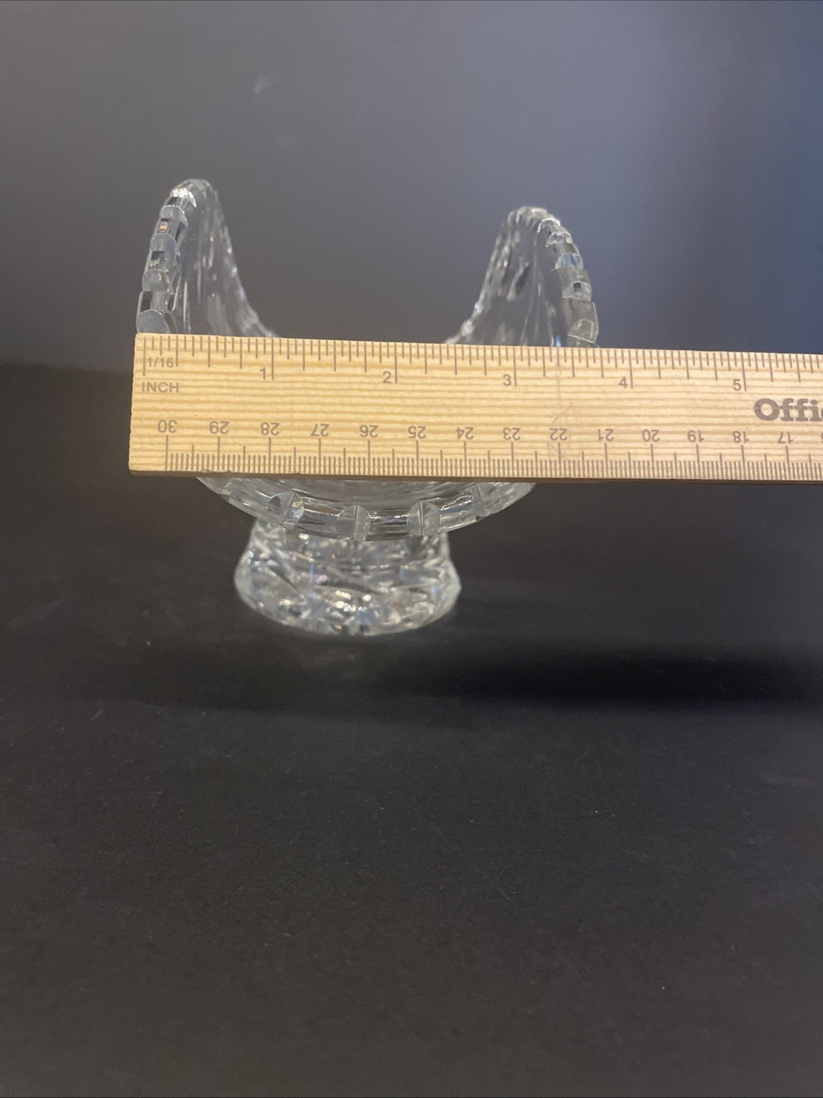 Large Vintage Clear Glass Fruit Banana Curved Bowl Dish on Pedestal 8.5” Long
