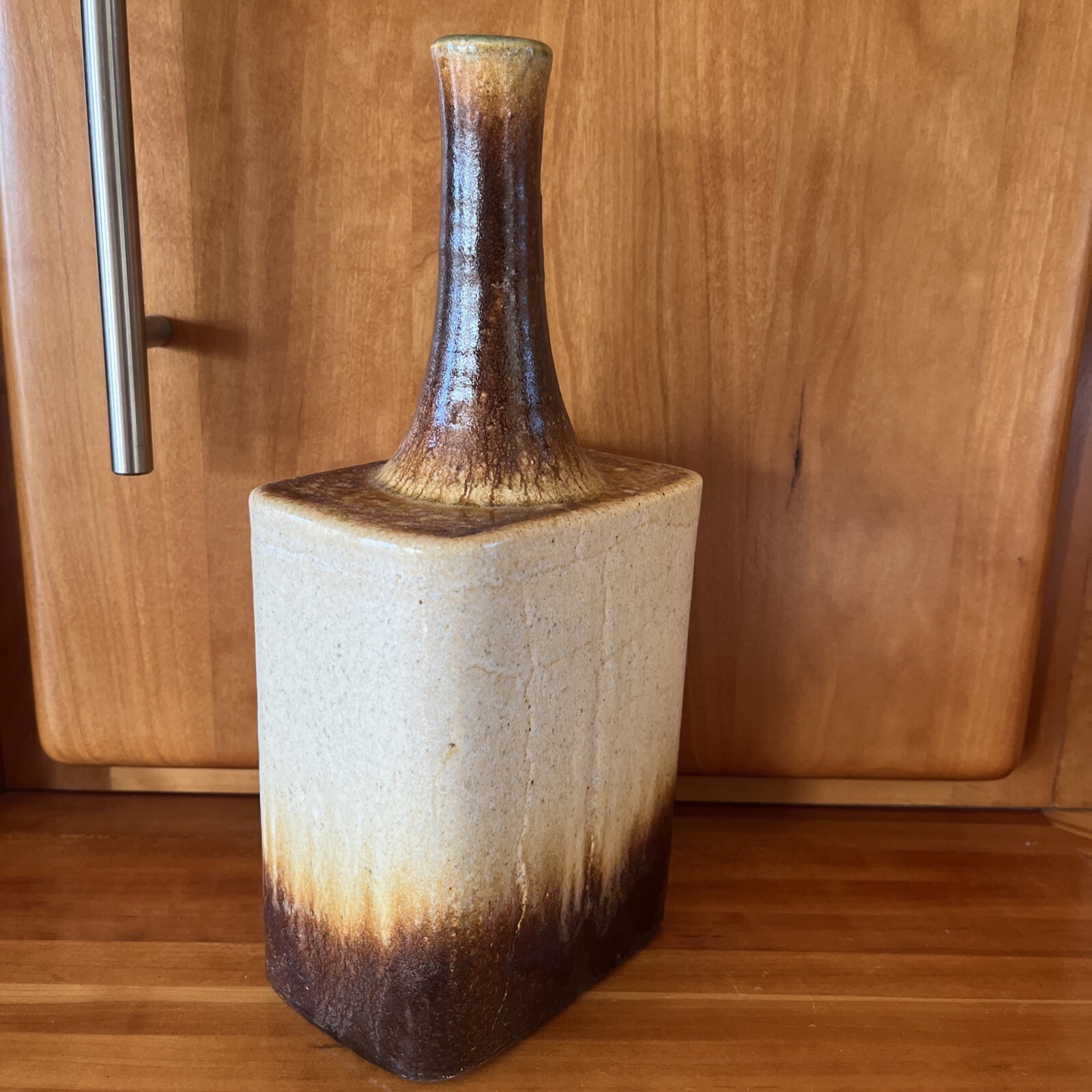Vintage Art Pottery Long Bottle Neck Vase Artist Signed 1978 -Daniel Cassiet?