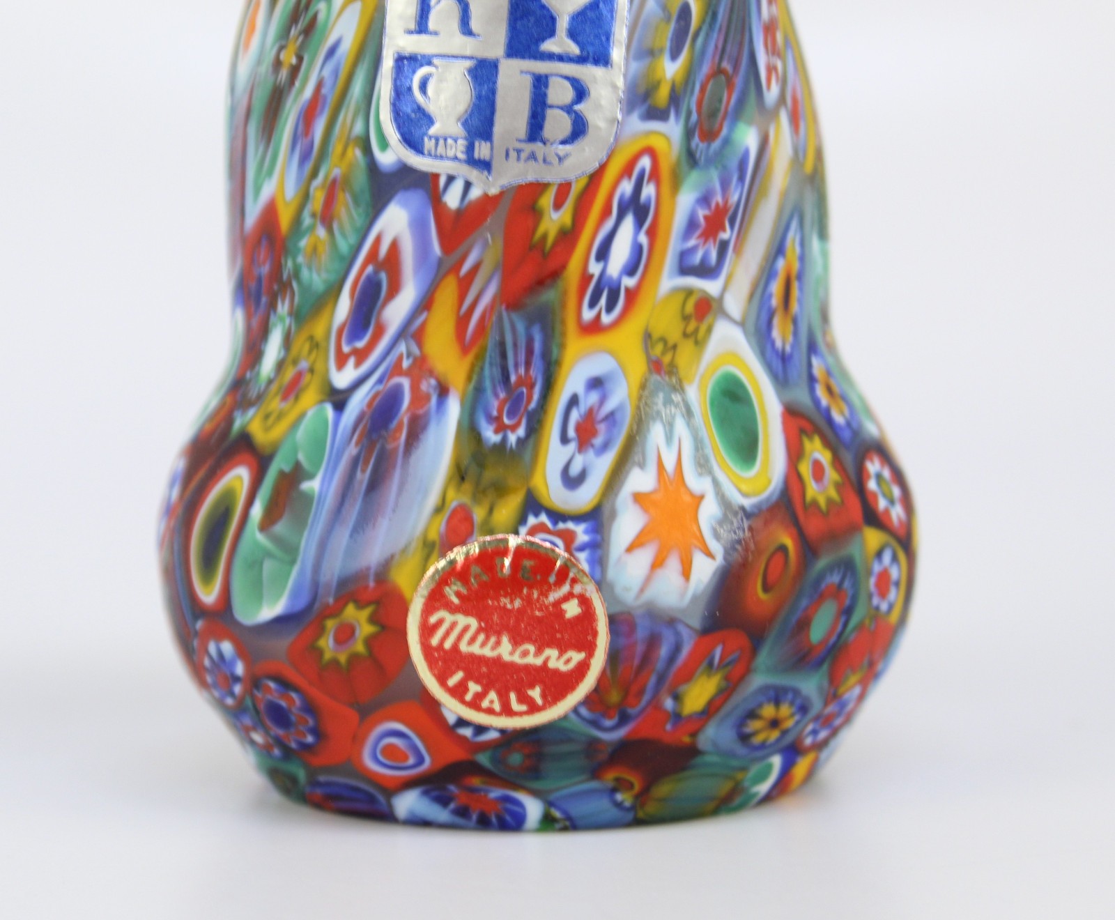 Vintage KB Mirano Glass Italy Millefiori Bud Vase 3.5″, REPAIRED