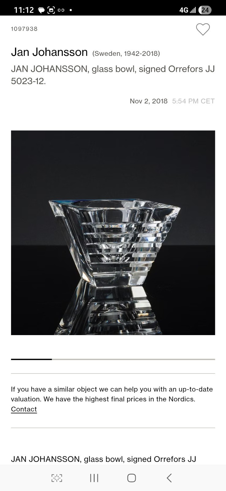 Orrefors Horizon Crystal Bowl Jan Johansson Sweden Hand Etched JJ 5023 12