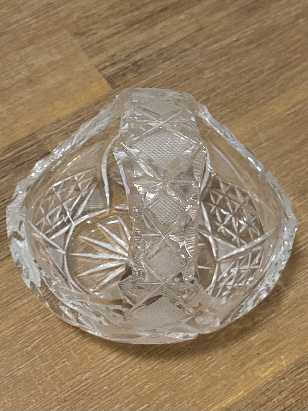 Vintage Violetta 24 Lead Crystal Basket ~ Made in Poland Hand Cut 4” Tall