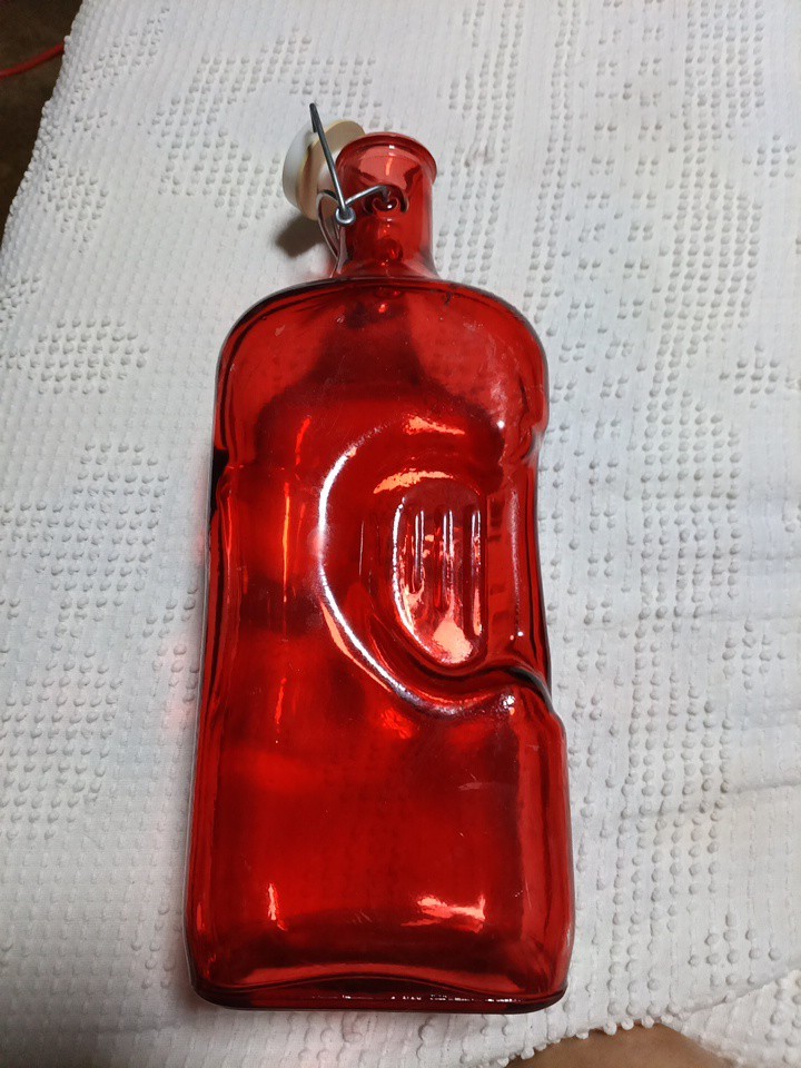 Rectangle Glass Water Bottle Gorgeous Red Color with top Vintage 12″ x 5″