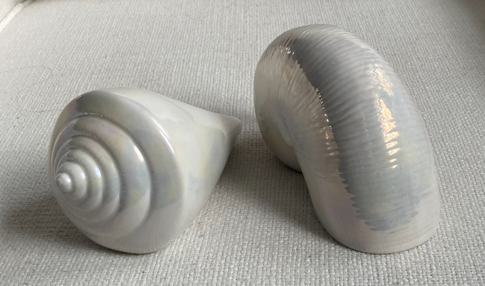 Set of 2 Threshold Iridescent Conch Sea Shell Decorative Ceramic Figurines