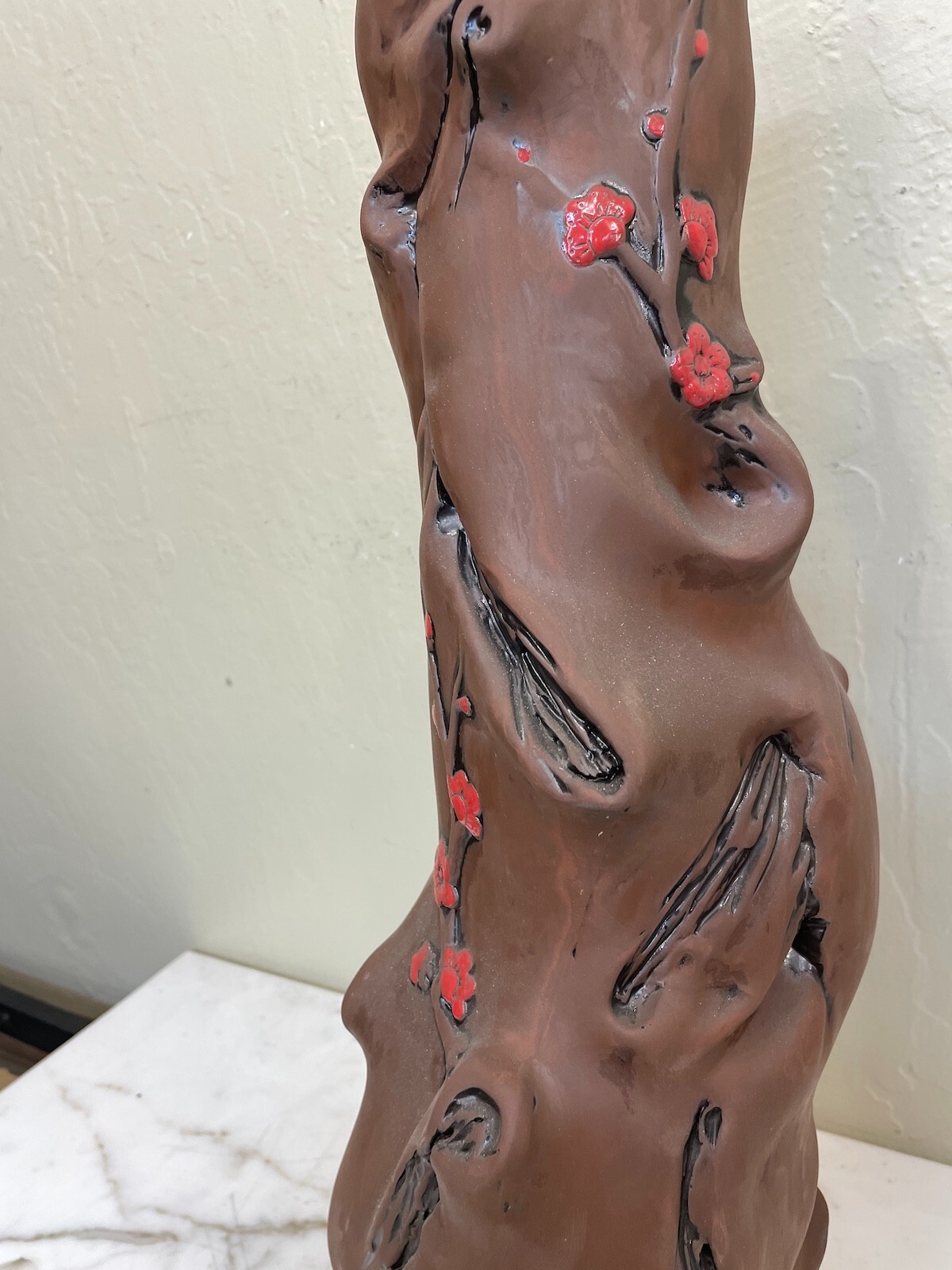 Abstract Hand-Made Clay Tree Trunk Vase