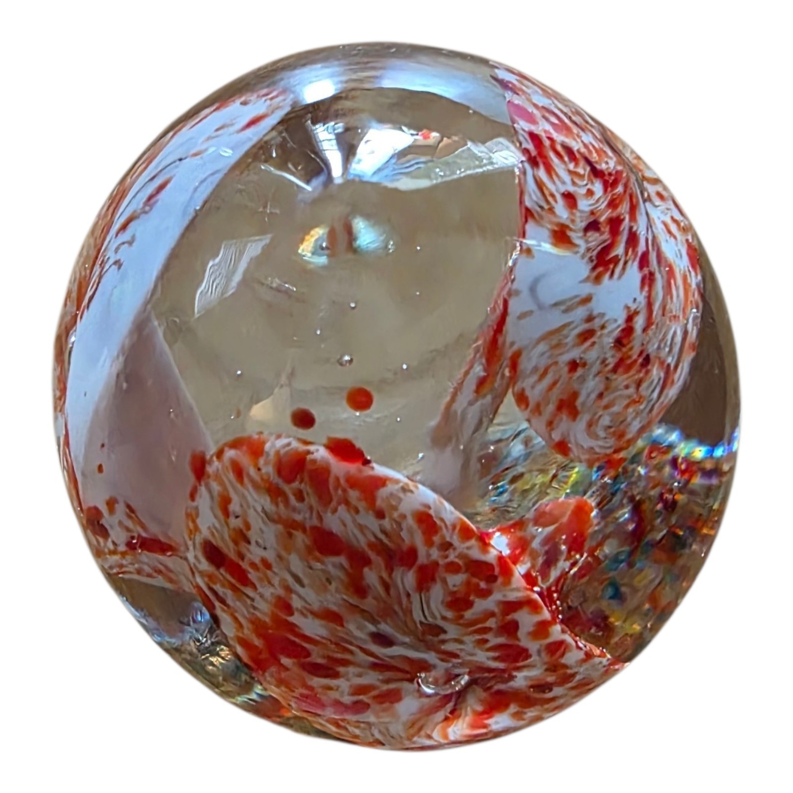 Clear Glass Paperweight Egg Mushrooms Floral Red White