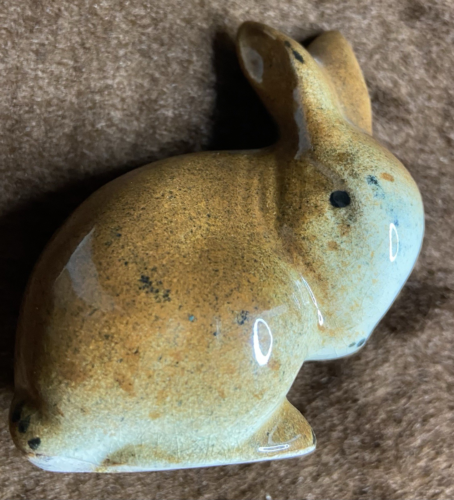 Small Bunny Figurine Vintage Art Pottery Brown Primitive Easter Decor