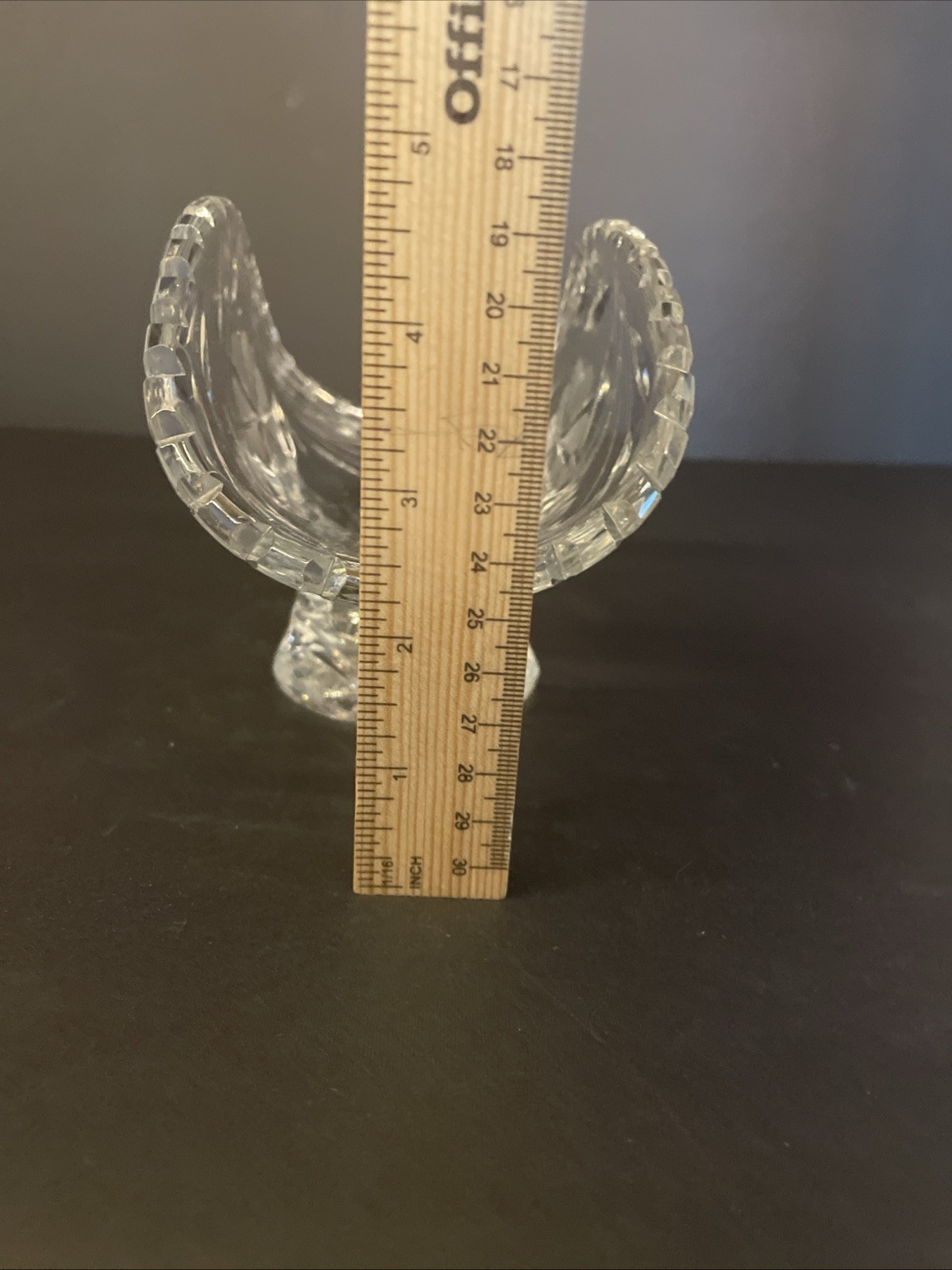 Large Vintage Clear Glass Fruit Banana Curved Bowl Dish on Pedestal 8.5” Long