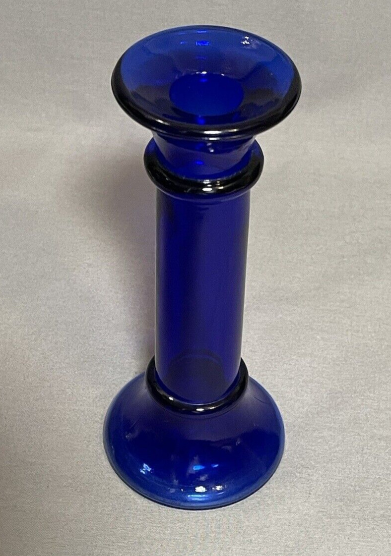 Vintage Recycled Cobalt Blue Pillar Style 7 inch Candle Holder or Vase