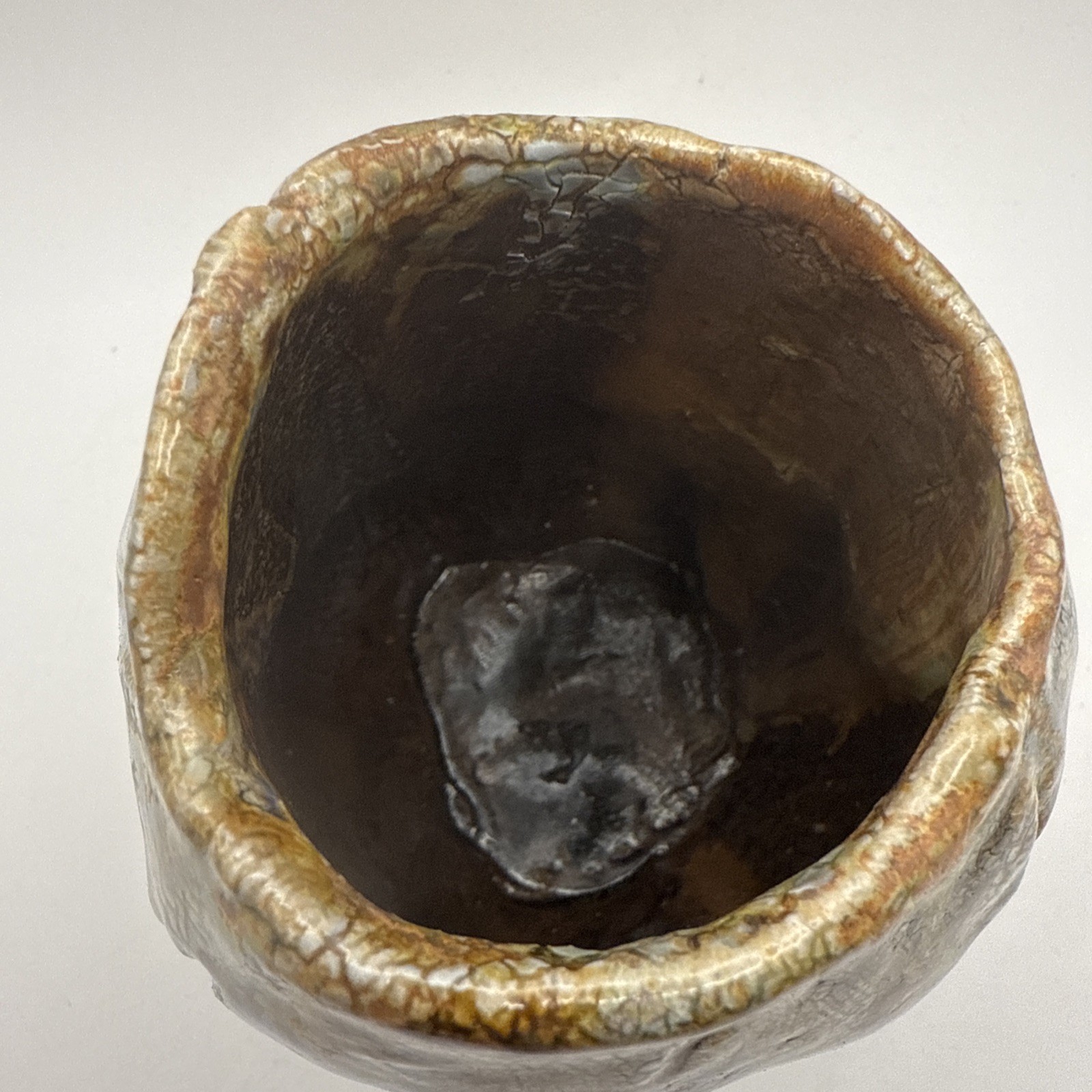 Vtg Studio Art Pottery Vase Glazed Earthy Tones Textured Artist Stamp 8.25”Hx4.5