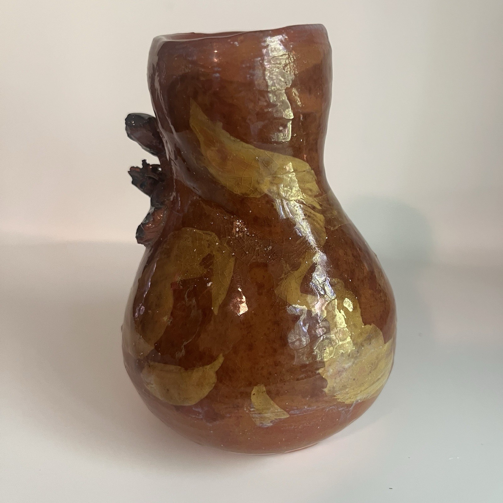 Studio Art Pottery Lizard Salamander Vase NC 2000 Leaf Impressions Signed 6″