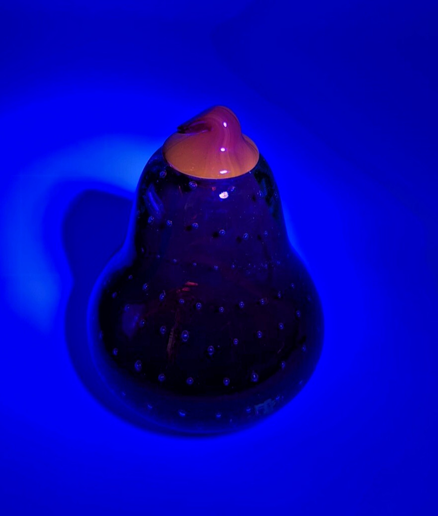 Glass Pear Fruit Controlled Bubble Bulicante Paperweight West Germany Cadmium