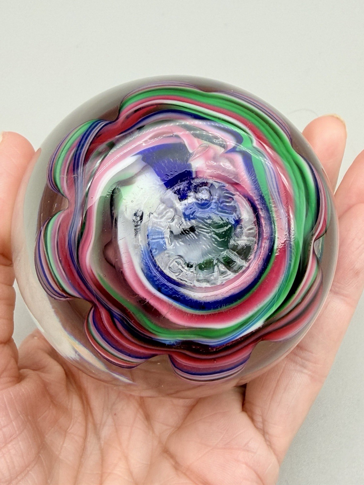 Rare Joe St Clair Betsy Ross Sulphide Art Glass Paperweight Patriotic Flag