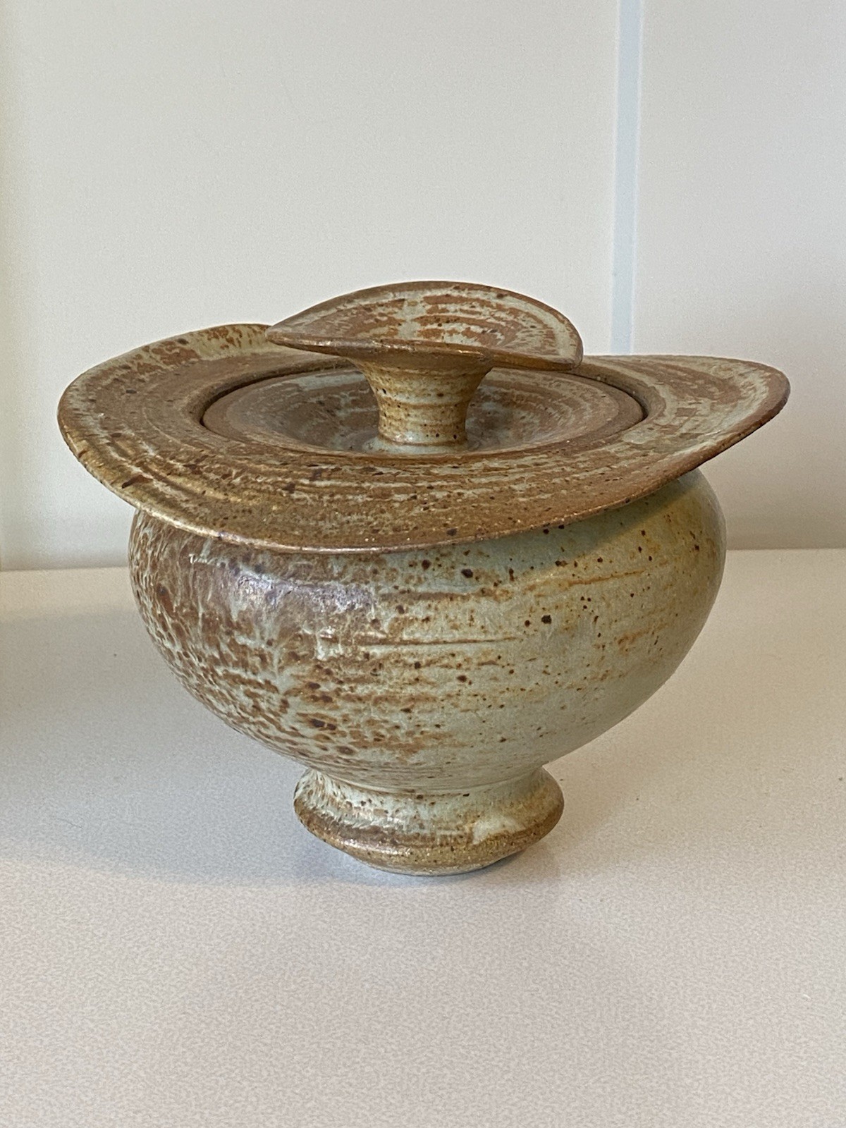 Mid Century Studio Pottery Lidded Jar PRITCHARD 1974 Unique Wabi Sabi Vintage