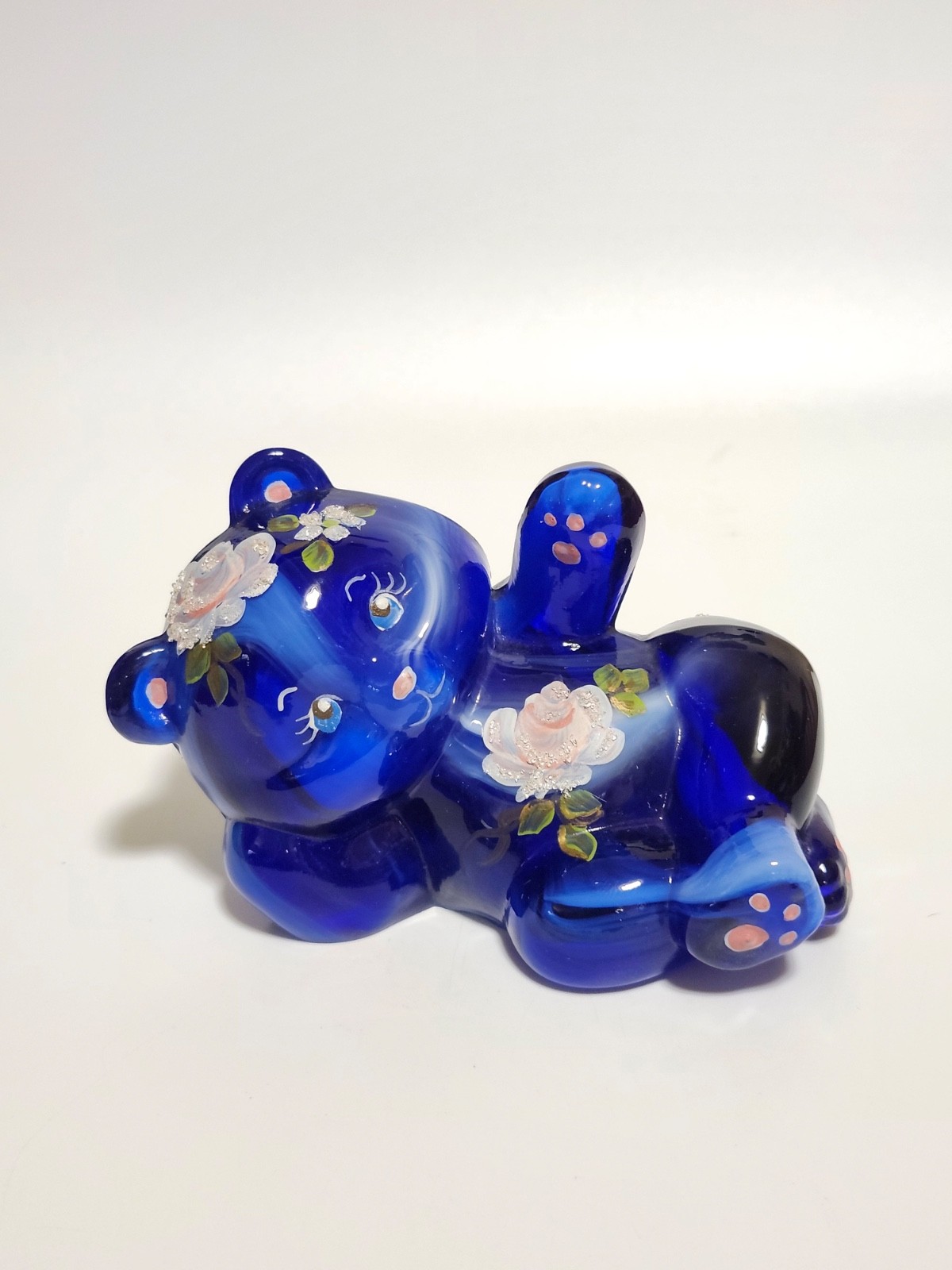 Fenton OOAK marbled blue hand painted bear M.Wagner