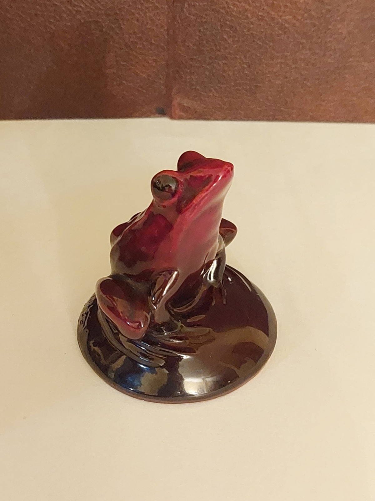 “Ceramiche E Gran Arte” Flambé Red Frog Figurine Model No. 999 Origin Italy; 3″