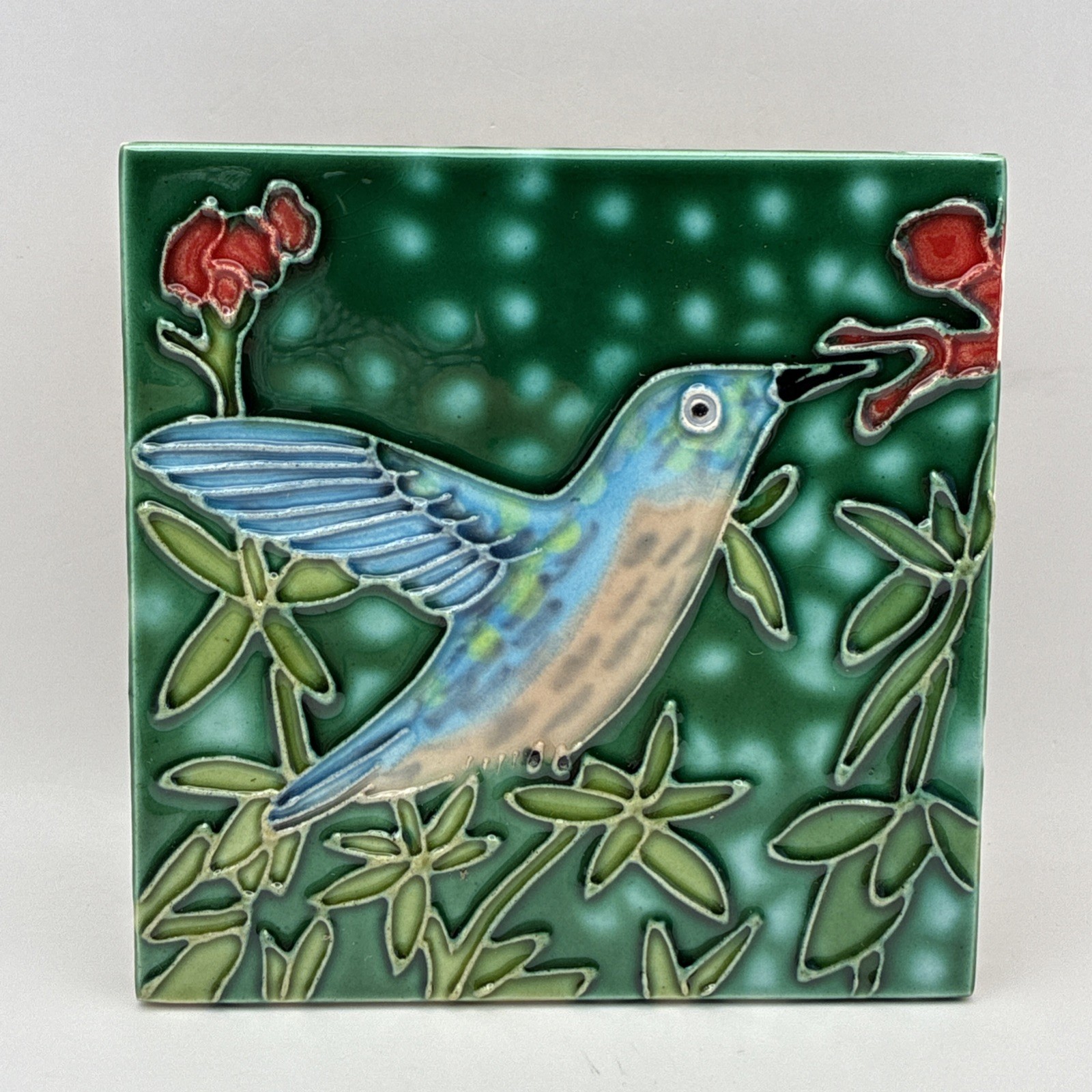 Vintage Hummingbird Glass Tile Art 4×4