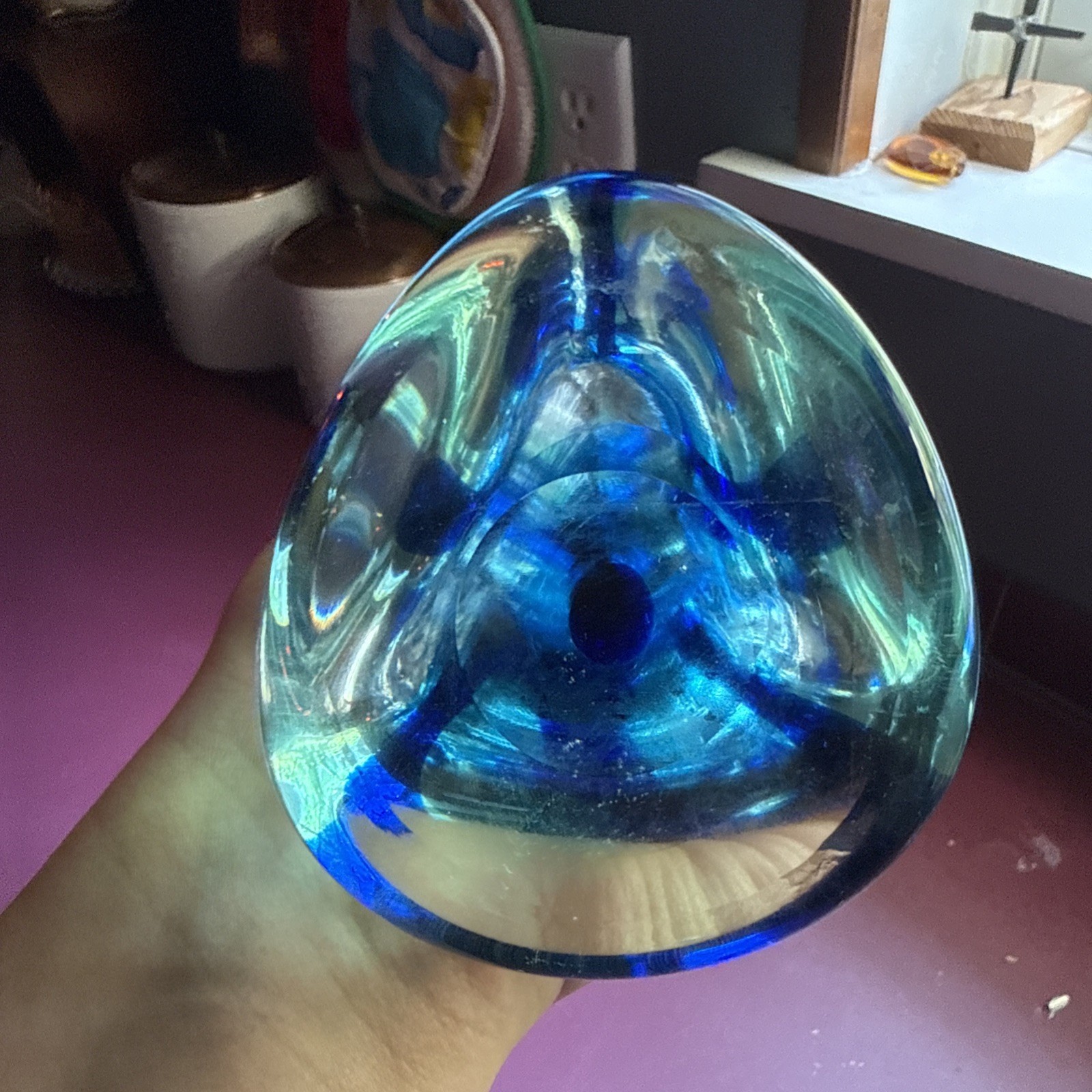 Murano Sommerso Glass Madonna Angel Clear & Blue w Aventurine Halo, 10 1/2 Inch