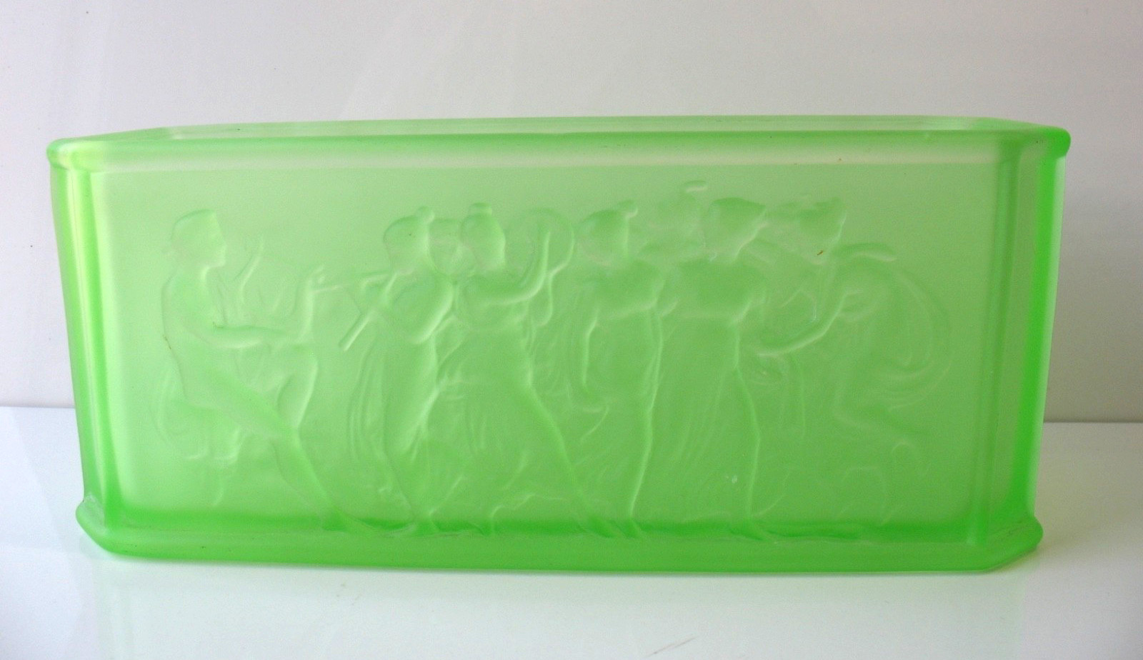 Vintage TIFFIN Uranium Glass ELYSIUM Bulb Box Planter DANCING NYMPHS Green Glow
