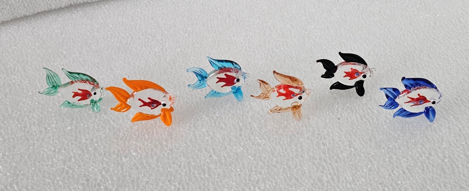 Glass Fish Murano Style Small Figures Lot of 6 “Fish in the Fish” Hand Blown 2″