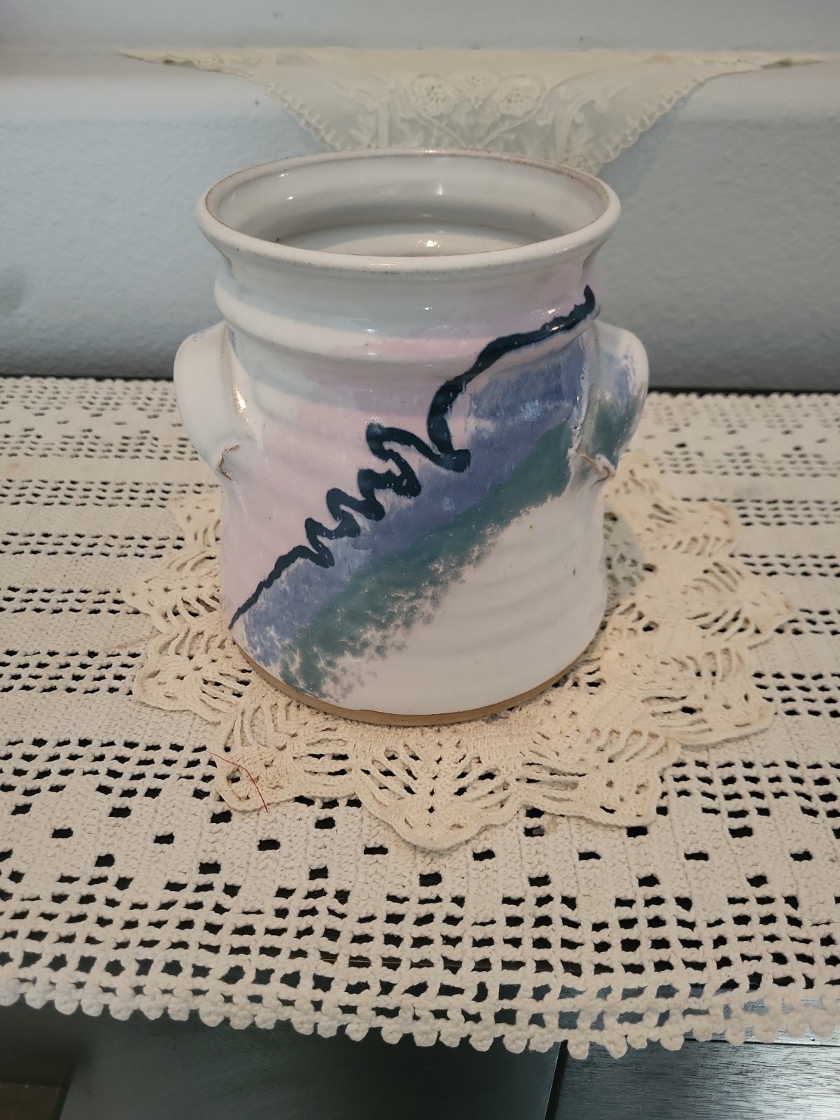 Brenner Tolliver Handmade Studio Art Pottery Utensil Holder Signed Abstract Gene