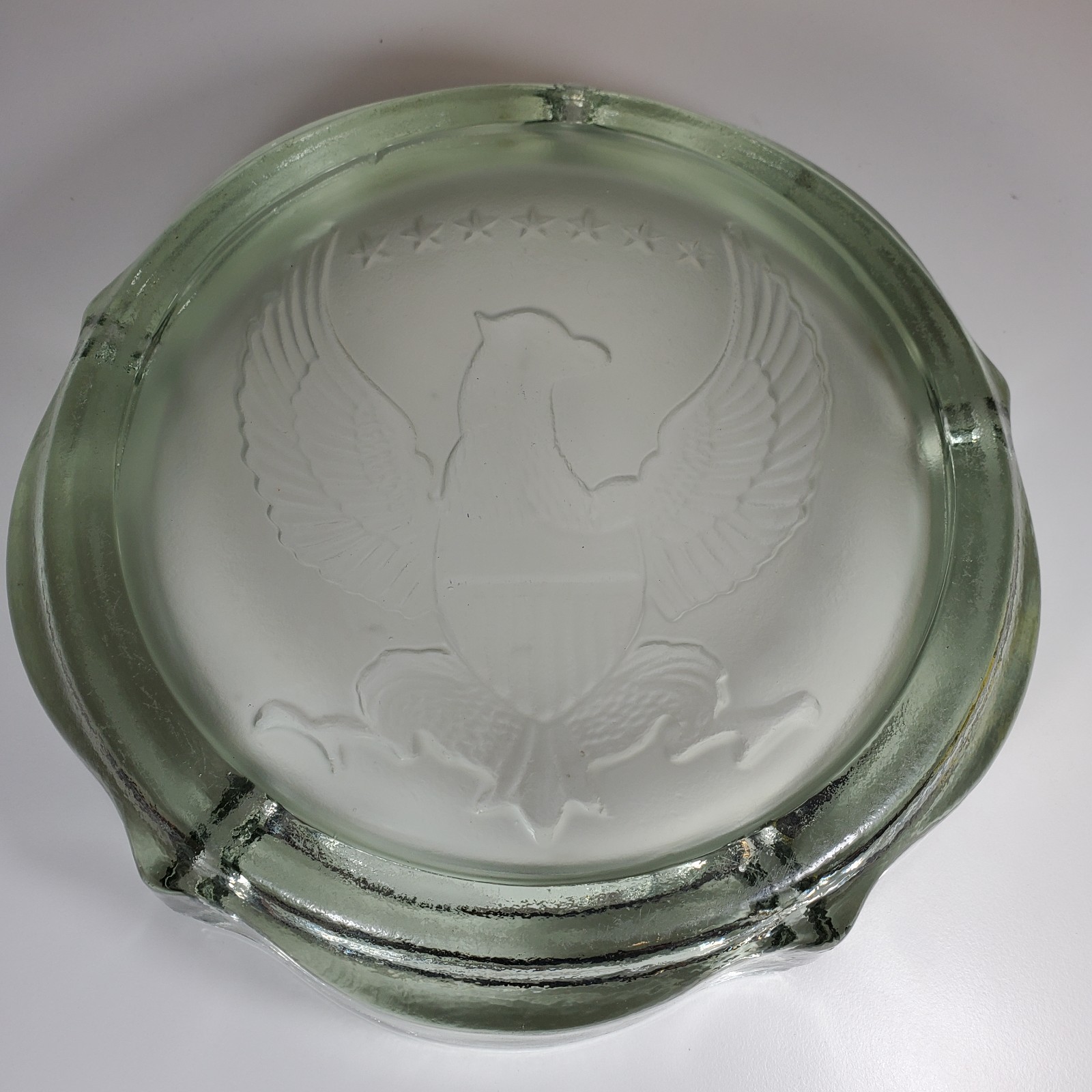 Vintage Indiana Frosted Glass 10″ Ashtray 7 Stars American Eagle Large Heavy