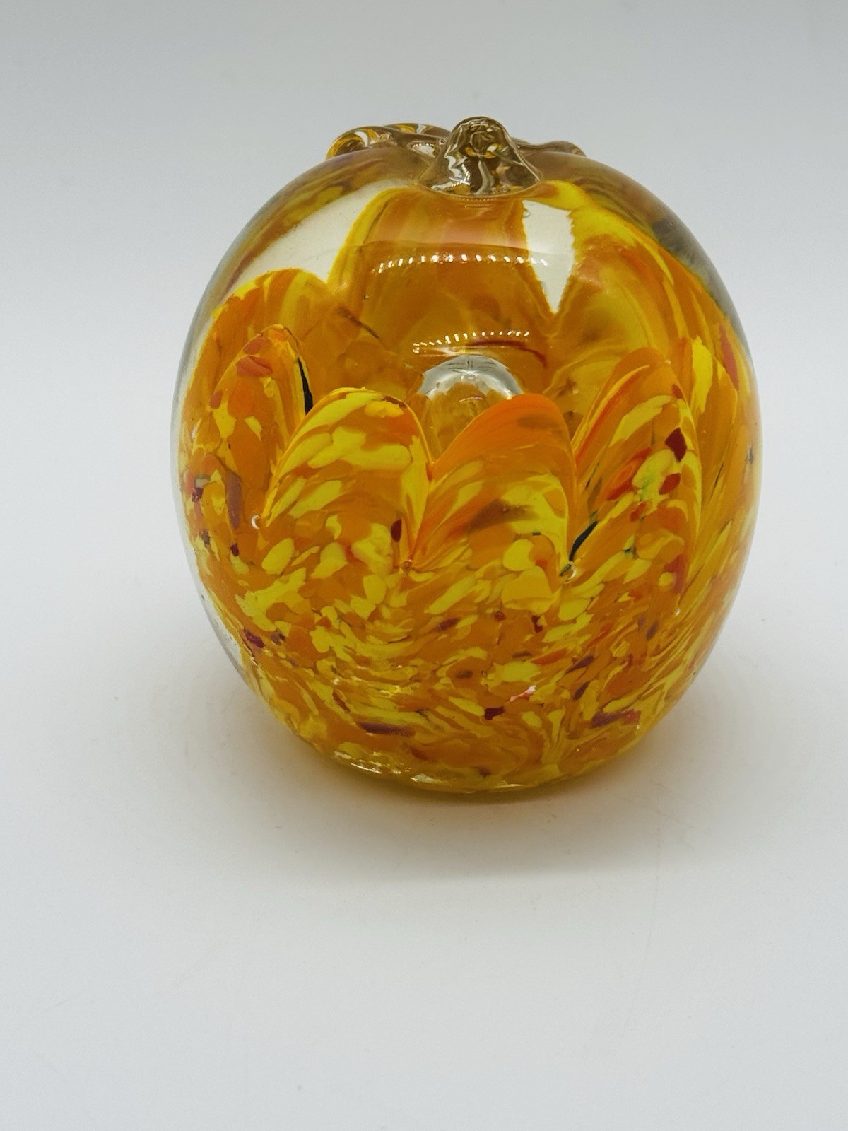 Murano style Vintage Orange And Yellow Glass Control Bubble Paperweight Apple