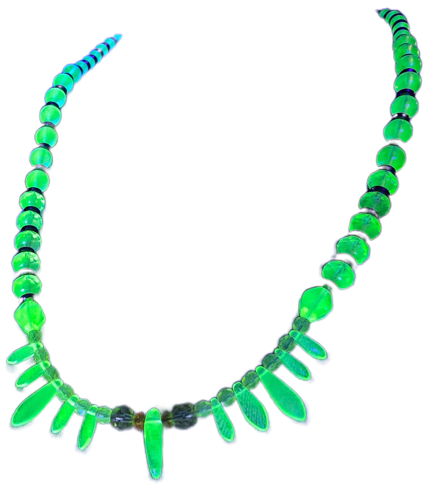 Uranium Glass Jewelry Necklace Atomic Bling Uranium Sharks Tooth & Dagger 23.5in