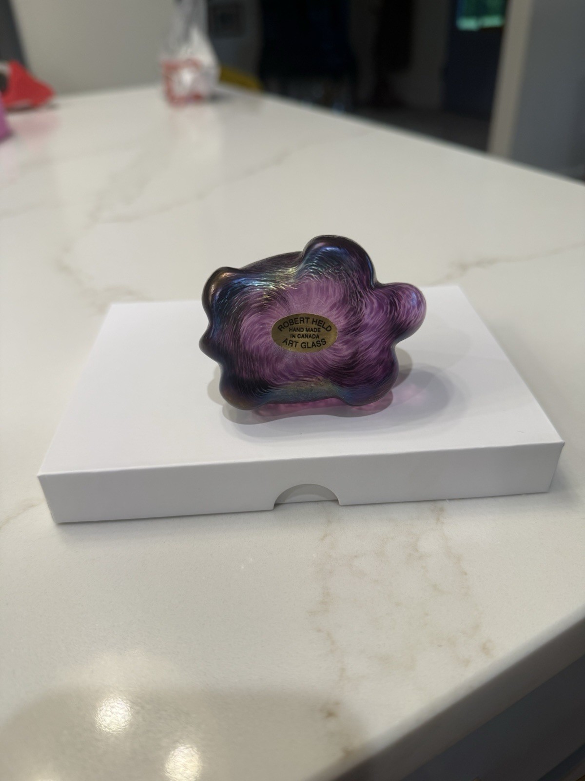 Signed Robert Held Art Glass Turtle Paperweight Purple Iridescent RHAG