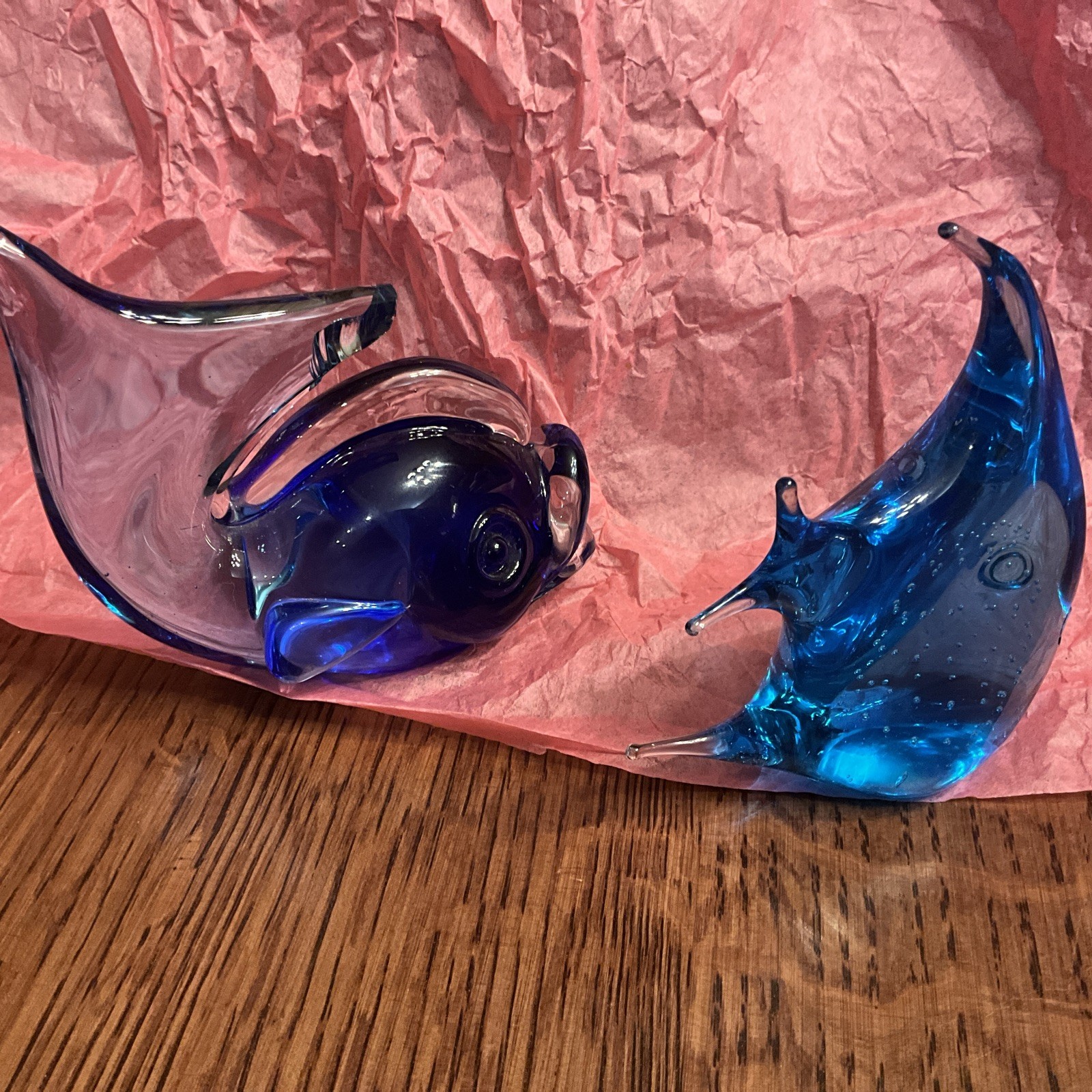 2 Lot Murano Italy v. Nason C Handblown Art Glass Fish Figurines Blue