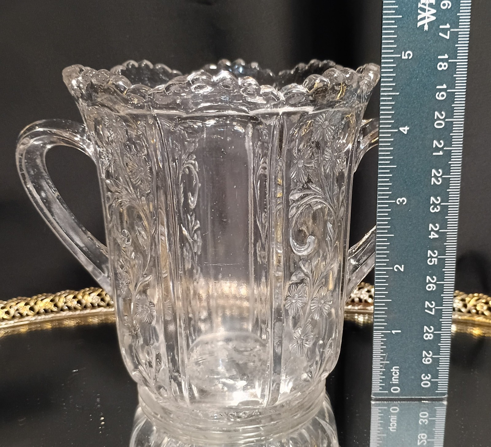 Antique 2-Handled PANELED HEATHER Tall Celery/Sawtooth Vase Indiana Glass