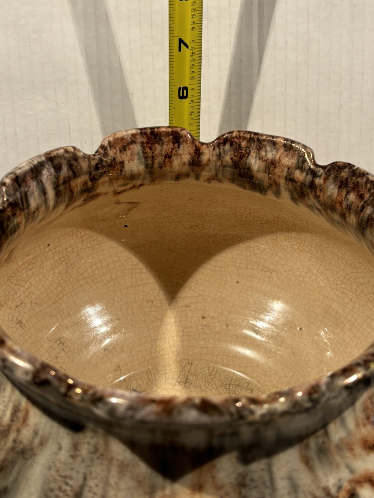 Planter Vase Pottery Art Unique Multicolored scalloped Top Marbled Design READ