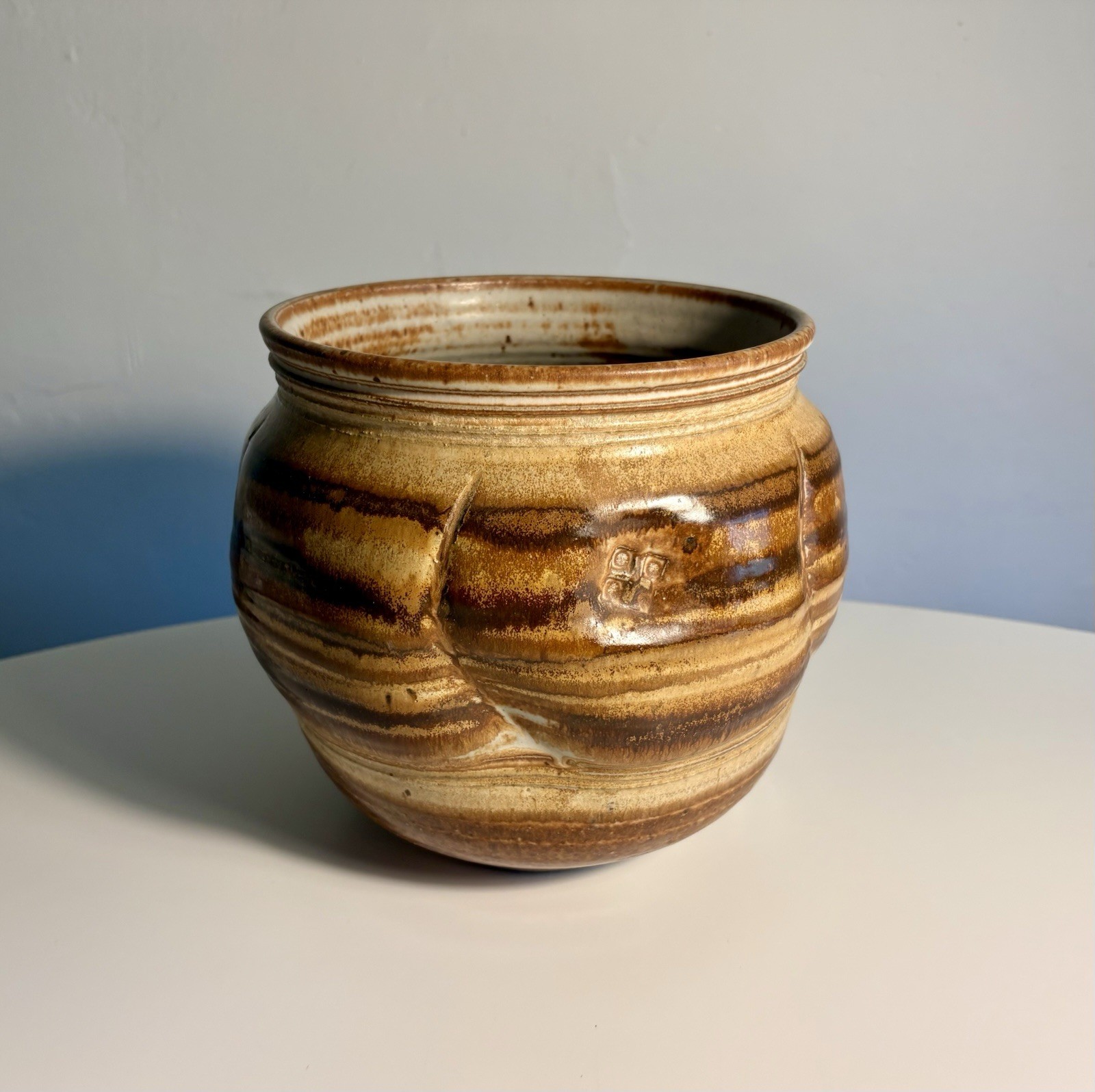 Jon Tury Michigan Artist Studio Pottery Large Flower Pot Planter Stamped Signed