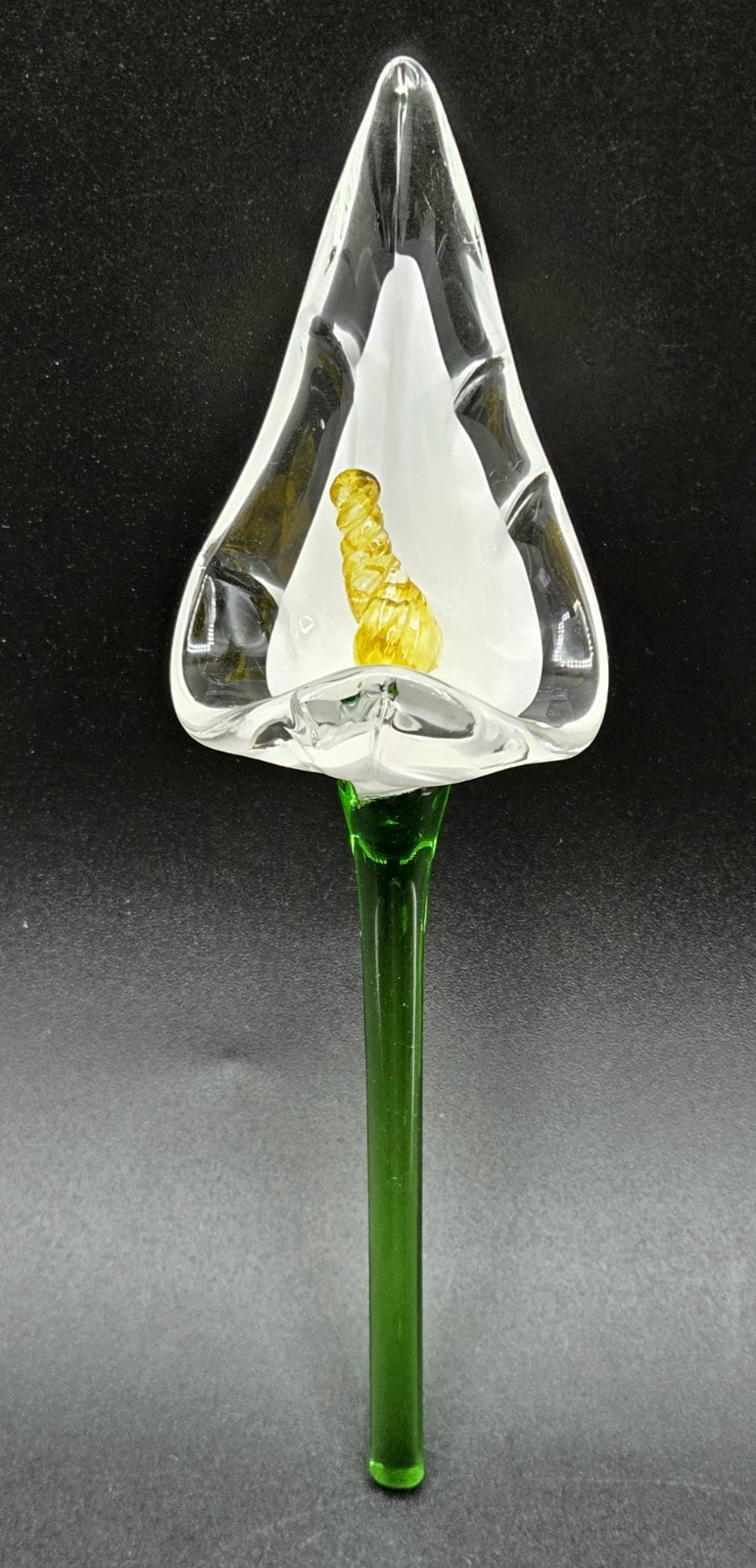 Vintage Art Glass 8″ Cala Lily Flower Green Stem Hand Crafted